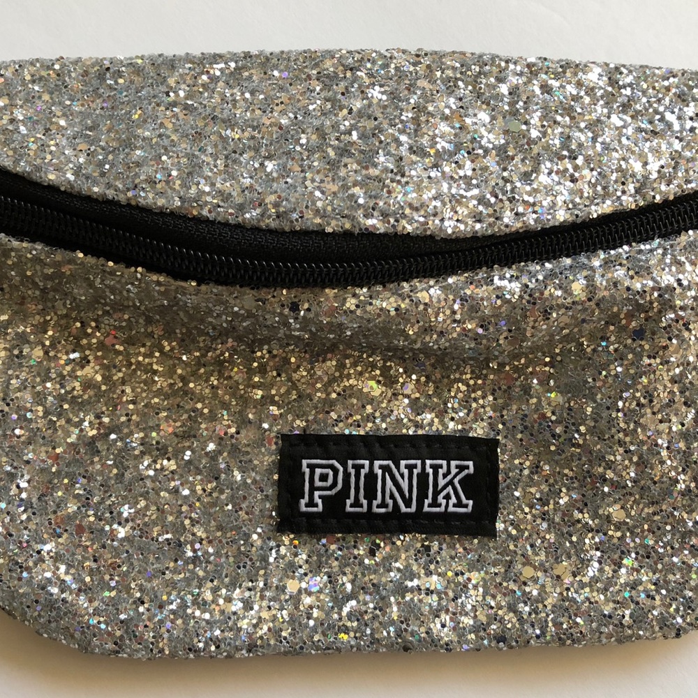 $13💋VS LOVE PINK Silver Glitter Fanny Pack - Picture 2 of 6